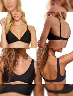 Aerie Black Bikini Top Bundle S – Triangle & Scoop No Padding Swimwear Set